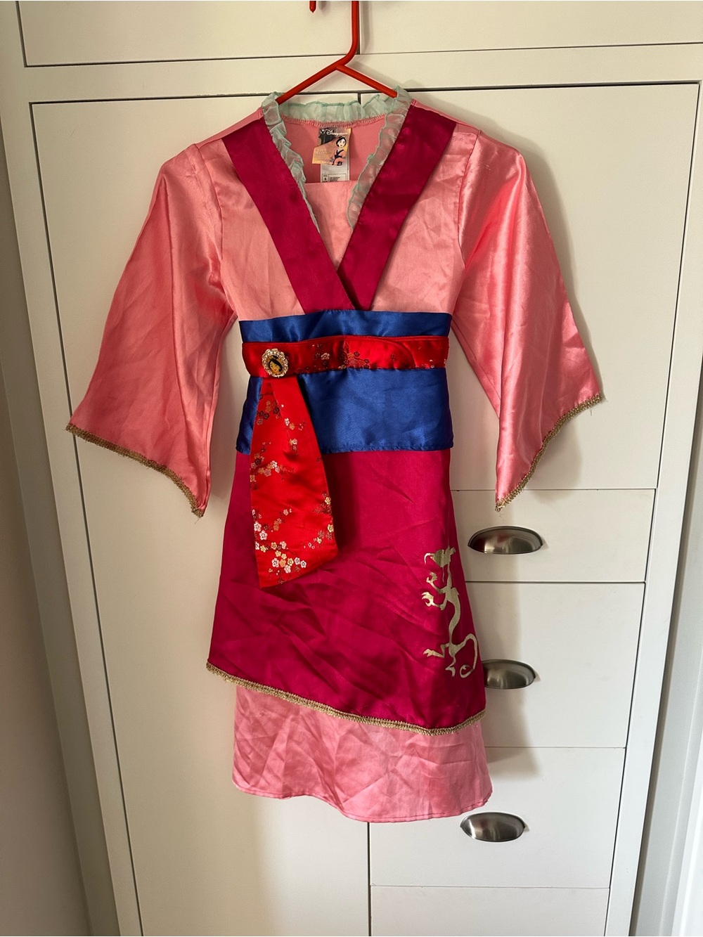 Mulan Disney Pink and Fuchsia Kids Costume Dress with Blue and red Sash